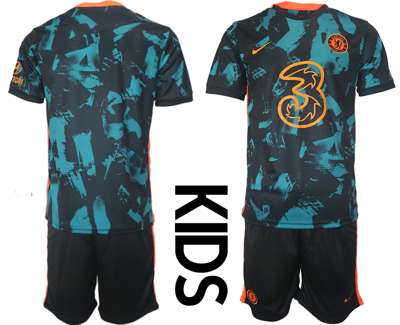 Youth 2021-2022 Club Chelsea FC away black blank Soccer Jersey->customized soccer jersey->Custom Jersey